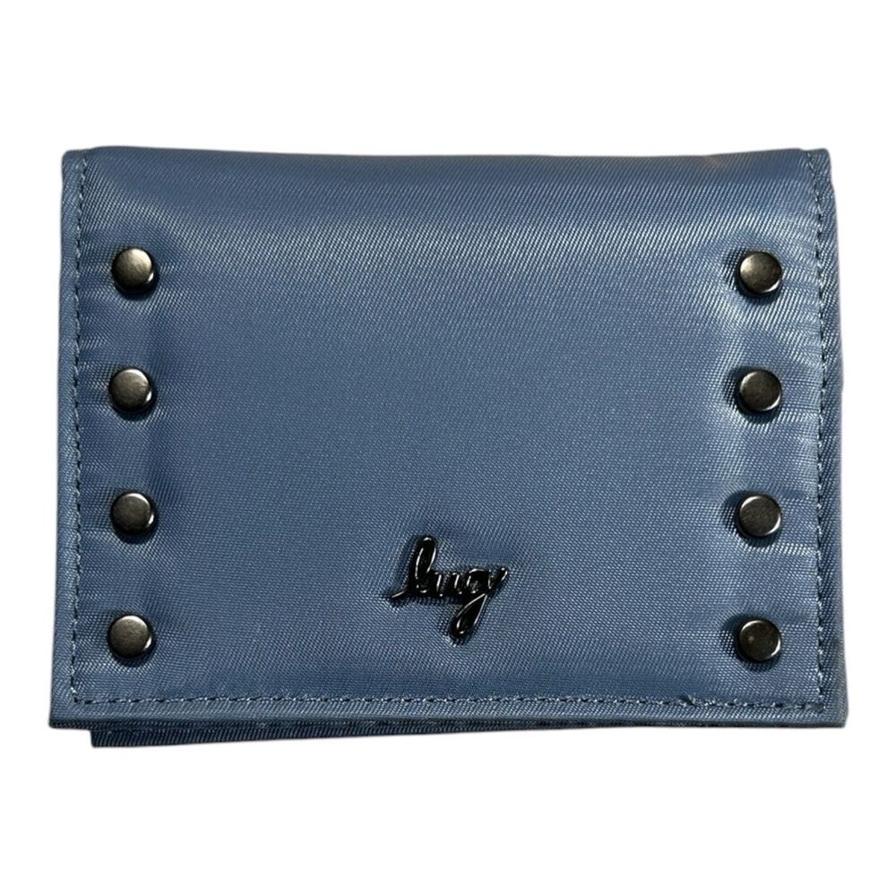 Lug Walkover Trifold Wallet Blue Nylon Studded Card Slots ID Window EUC
